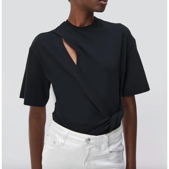 NEW JONATHAN SIMKHAI joline wrap tie t-shirt in black - Picture 2 of 5